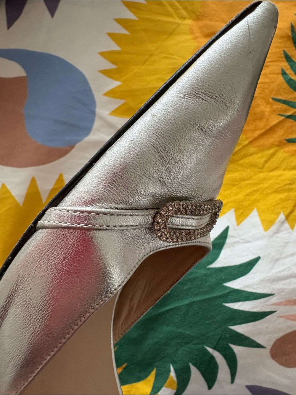 Manolo Blahnik Trolopado Silver Nappa Leather D'Orsay Pumps with Crystal Buckle. - Picture 10 of 15